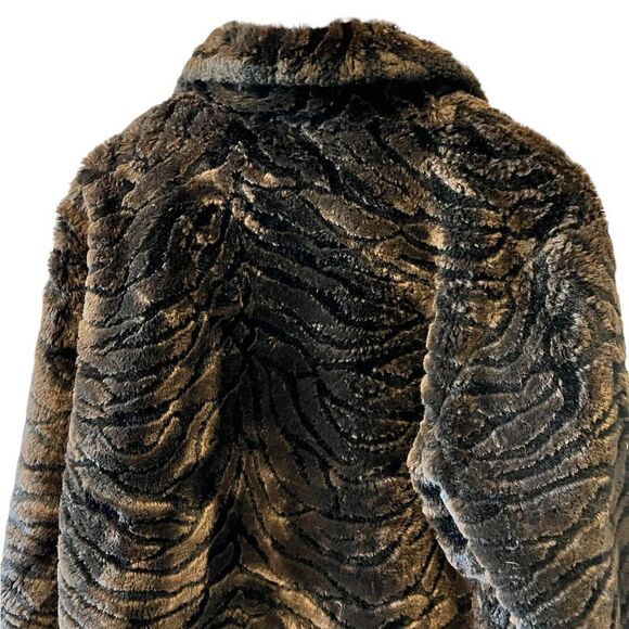 Brown Zebra Print Fuzzy Zip Up Mid Weight Teddy Jacket Coat M - Picture 4 of 8